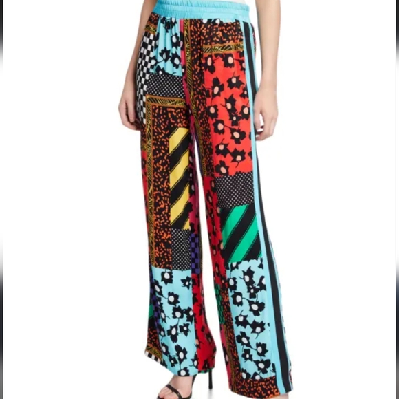 Alice + Olivia Benny Patchwork Pants Womens Small Graphic Patchwork Wide Leg - Picture 1 of 12